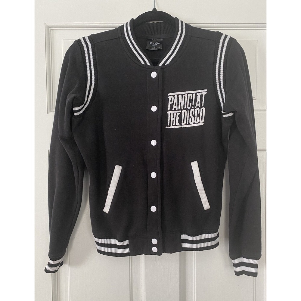 Panic! At The Disco Womens SZ‎ Small Black White Sweater Fleece Varsity Jacket